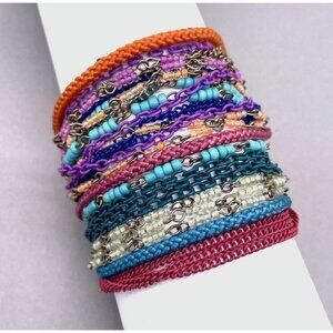 Sequin Multi-Layered Multicolor Chain Beads Wrap Wide Bracelet Toggle Clasp